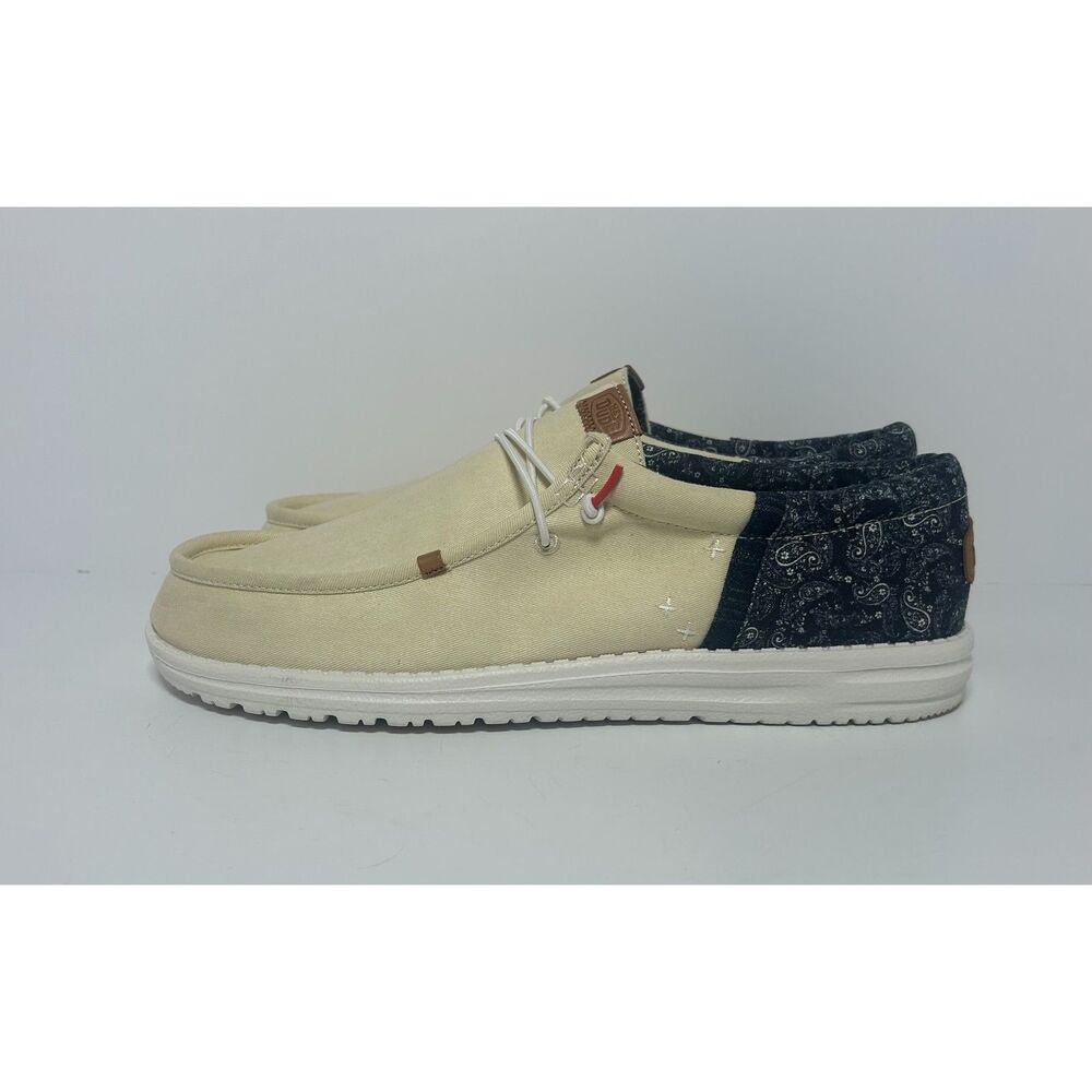 HEYDUDE Wally Funk Mono Shade Paisley Cream and Blue Sneakers Men's Size 14 US